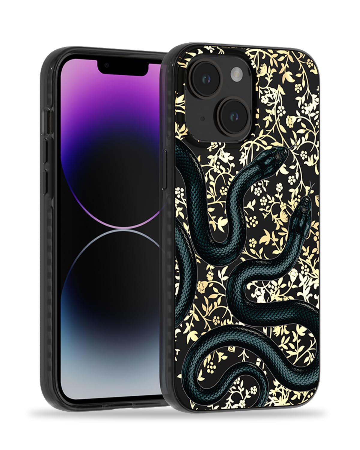 SCORPIFY for iPhone 14 Case [Compatible with MagSafe] with Double Black Snake Design, Cute Magnetic Phone Cover for Women Girls, [Non Yellowing] Shockproof Bumper, Stylish Black Vintage Pattern — image 1