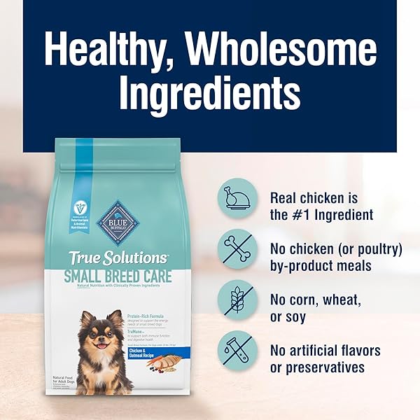 BLUE BUFFALO TRUE SOLUTIONS SMALL BREED CARE NATURAL DRY DOG FOOD FOR ADULT SMALL BREED DOGS, CHICKEN, 4-LB. BAG