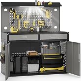 48" Heavy Duty Workbench with Drawers and Lockable Storage Cabinet- 2500 LBS Capacity Work Bench with Pegboard,Work Table with Adjustable LED Light for Garage,Workshop and Repair Shop
