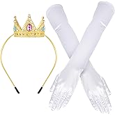obmwang Princess Costume Accessories Princess Crown Headband and Long Satin Gloves for Halloween Cosplay Birthday