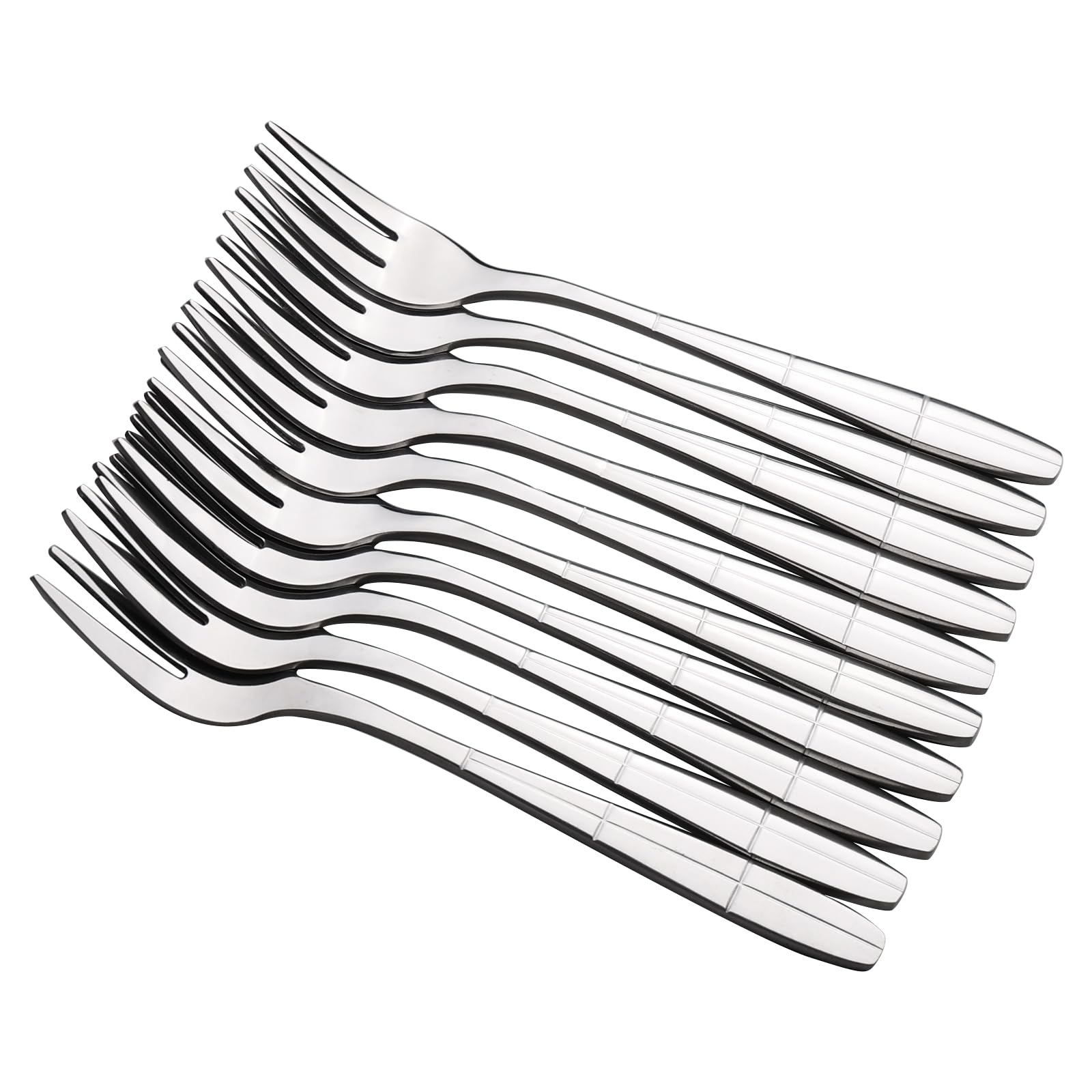 Ikando Set of 12 Stainless Steel Small Tea Forks, 3-Tine Appetizer Forks, 15 cm (5.9 Inch)