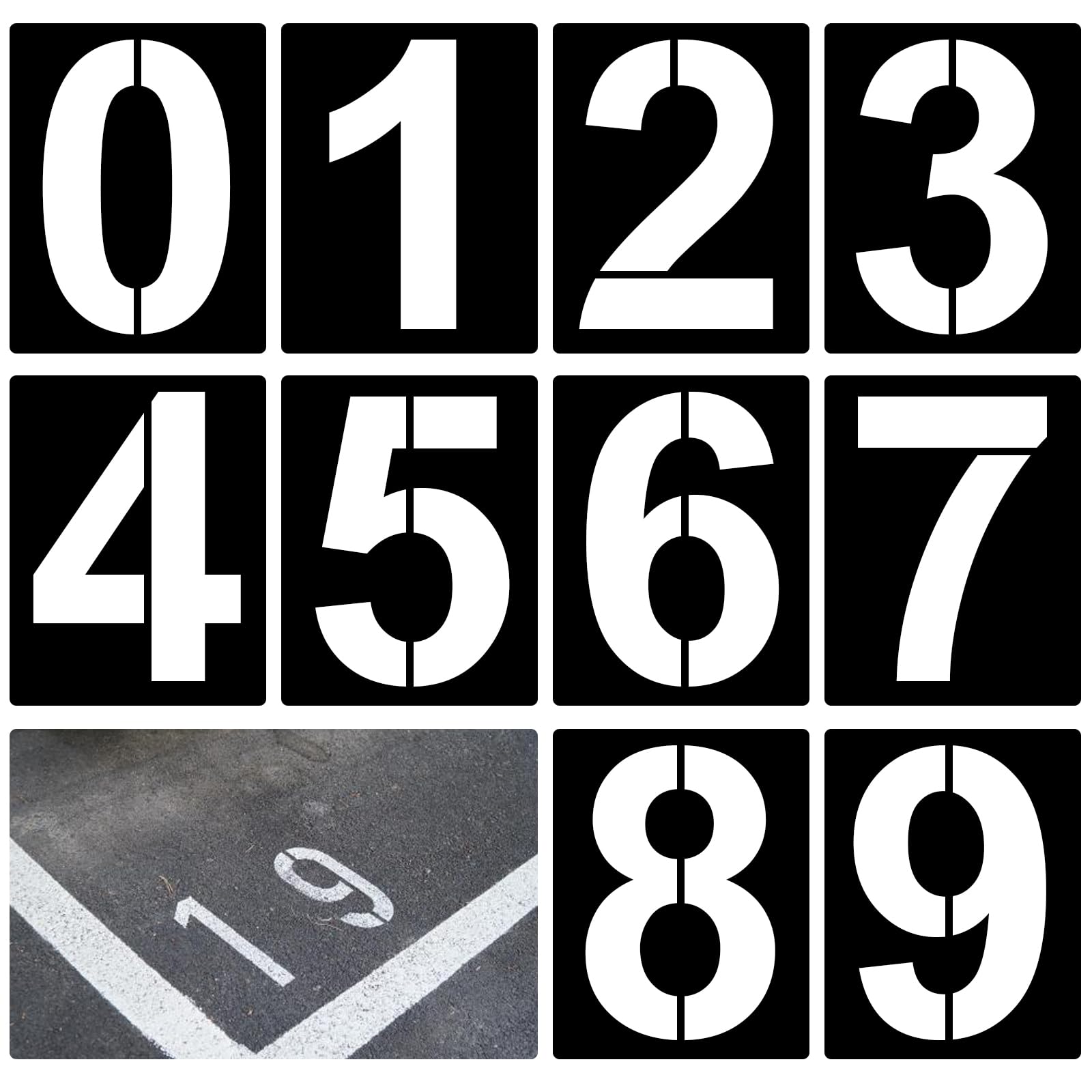 ZYFC 8 inch / 12 inch 0 to 9 Large Number Stencils Set, 10 Pieces Reusable Plastic Curb Address Number Stencils Road Sign Digital Templates for Painting DIY Mailbox Parking Lot Door (12inch)