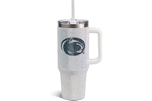 The Memory Company Officially Licensed NCAA 40oz White Rhinestone Tumbler - Stainless Steel Double Wall Vacuum Insulated Water Bottle, BPA-Free, Lid & Straw, Sparkling Team Spirit Drinkware