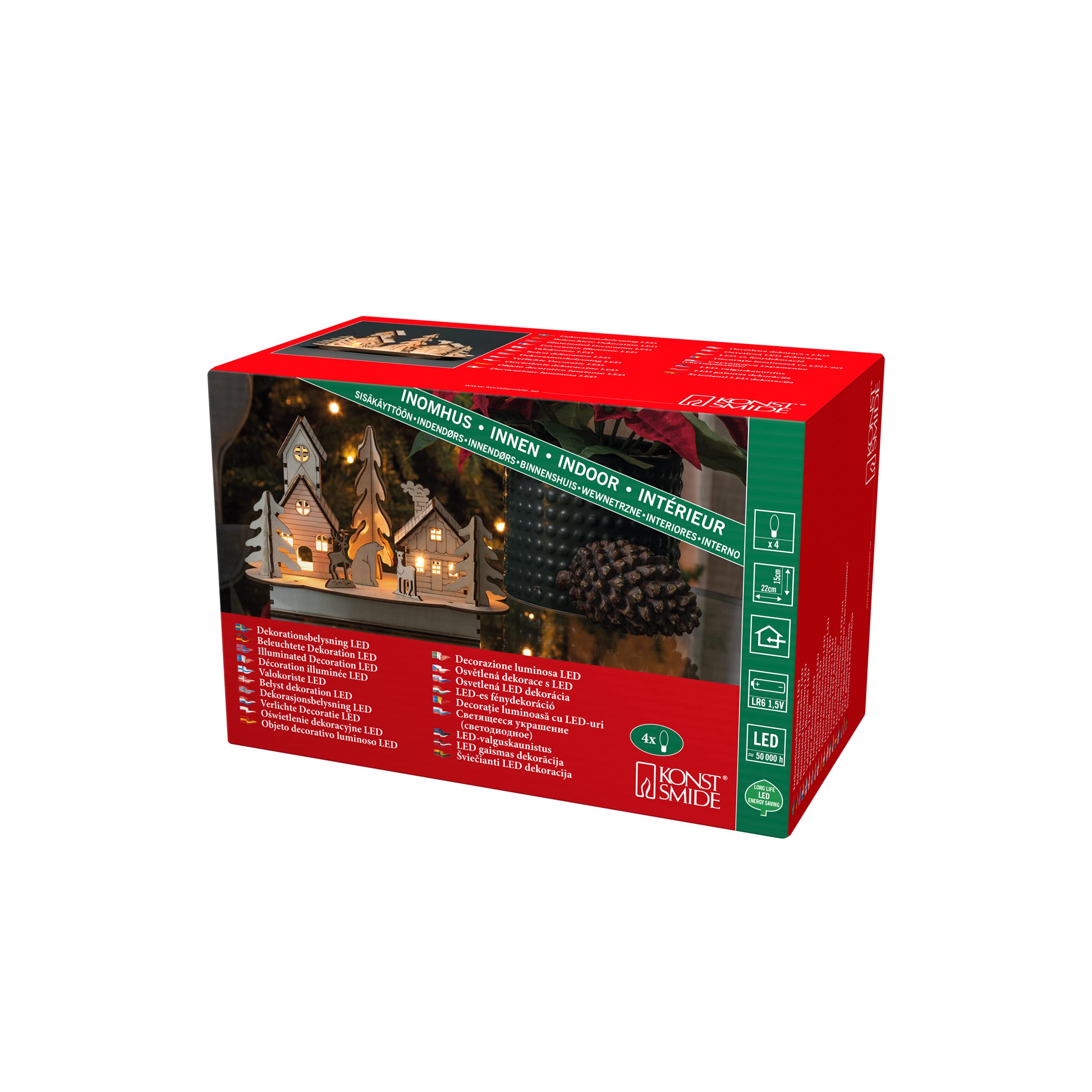 Konstsmide Christmas Lights/Silhouette Motif Reindeer and Stag Village Scene/Christmas Ornament Decoration/Battery Operated: 2xAA (Excl.)/Christmas Scene Warm White Diodes