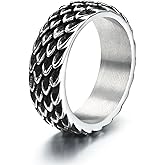 GTHIC Stainless Steel Punk Ring for Men Women Retro Black Tone Gothic Snake Dragon Scale Rings Goth Animal Band Ring Jewelry, Size 6-11