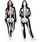 Tipsy Elves Halloween Skeleton Costume for Women - Comfy Easy Adult Onesie Jumpsuit - Front and Back Print with Zip Up Mask