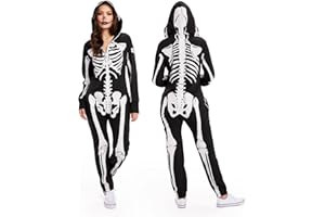 Tipsy Elves Halloween Skeleton Costume for Women - Comfy Easy Adult Onesie Jumpsuit - Front and Back Print with Zip Up Mask