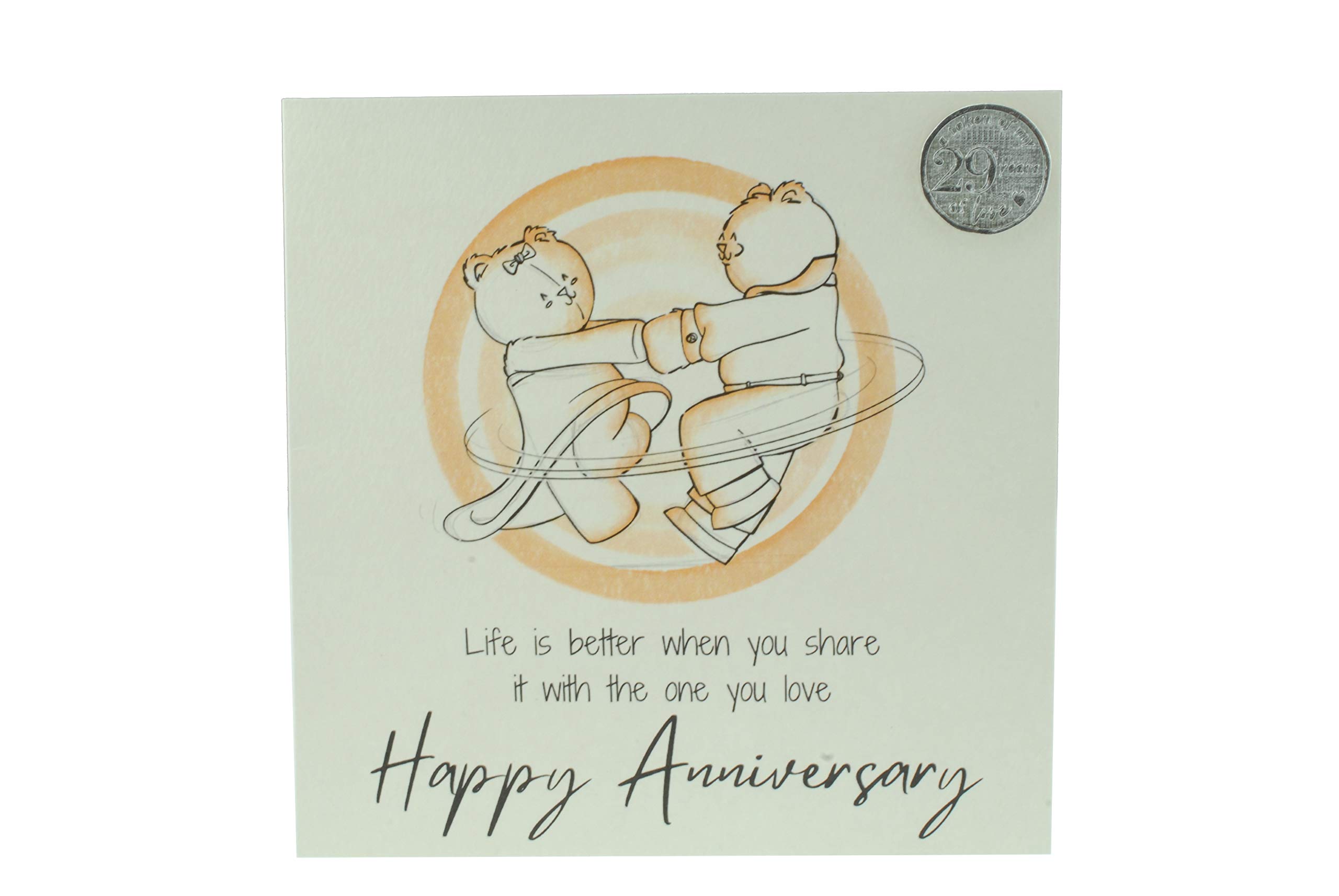 Cute 29th Wedding Anniversary Card, Dancing Bears – Free Metal 29th Anniversary Love Token Gift (gc-annidancing29)