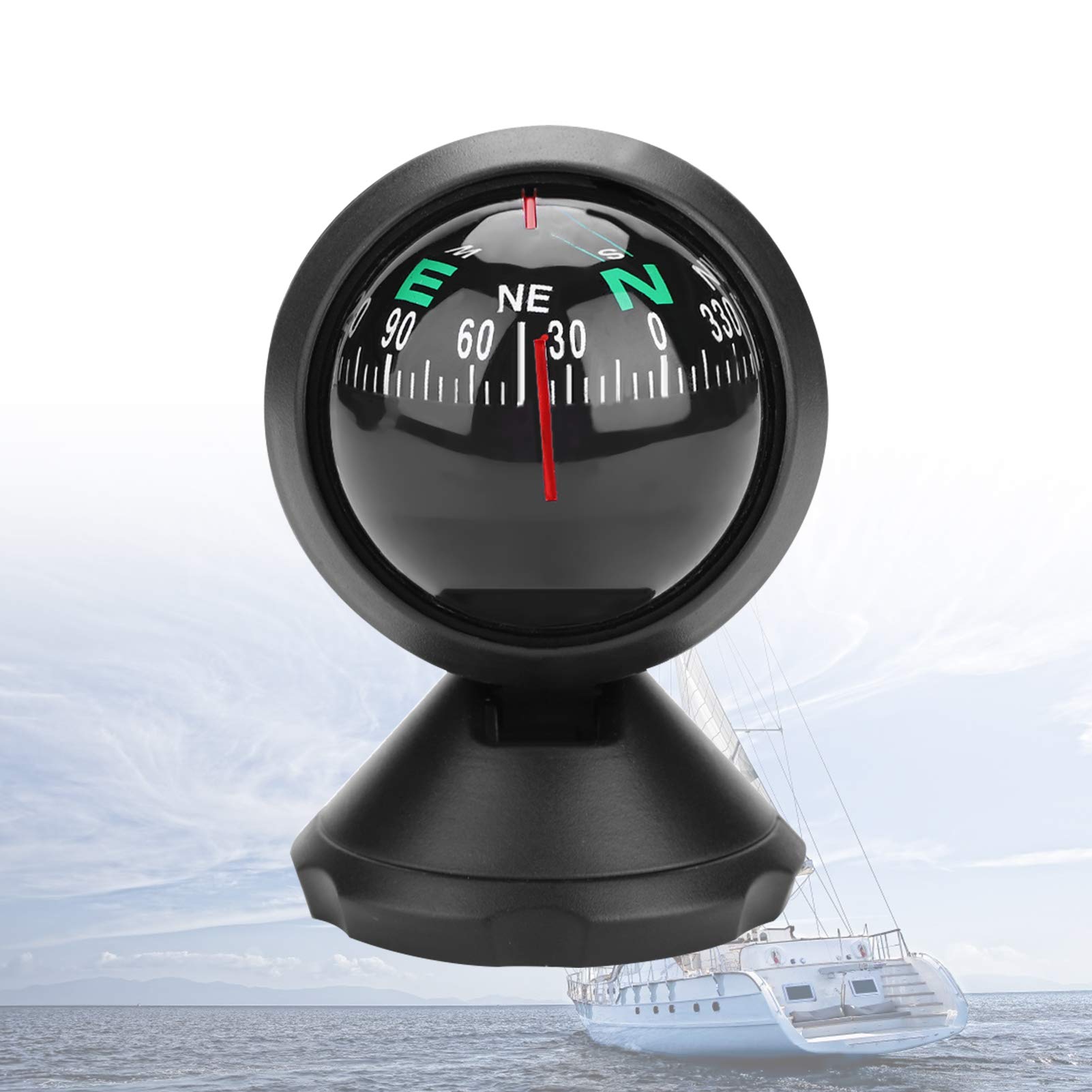 Electronic Vehicle Compass, Adjustable for Car and Boat Navigation, Black