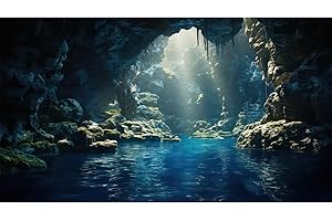 Riivvdise Aquarium Background Underwater Cave with Blue Water and Sunbeams Terrarium Backdrop Fantasy Rocks Moss Sun Rays Fish Tank Background Cave Landscape Tank Wallpaper Poster Vinyl 48x18in