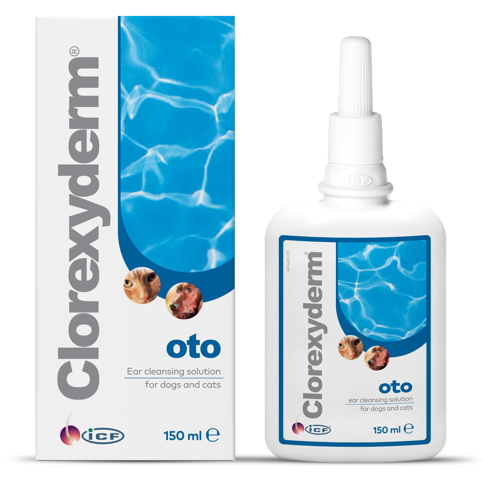 ICF | Clorexyderm® oto Cat & Dog Ear Cleaner Solution | Ear Wax Removal Ear Drops in a Dropper Bottle for Bad Odour, Sensitive or Itchy Ears | 150 ml