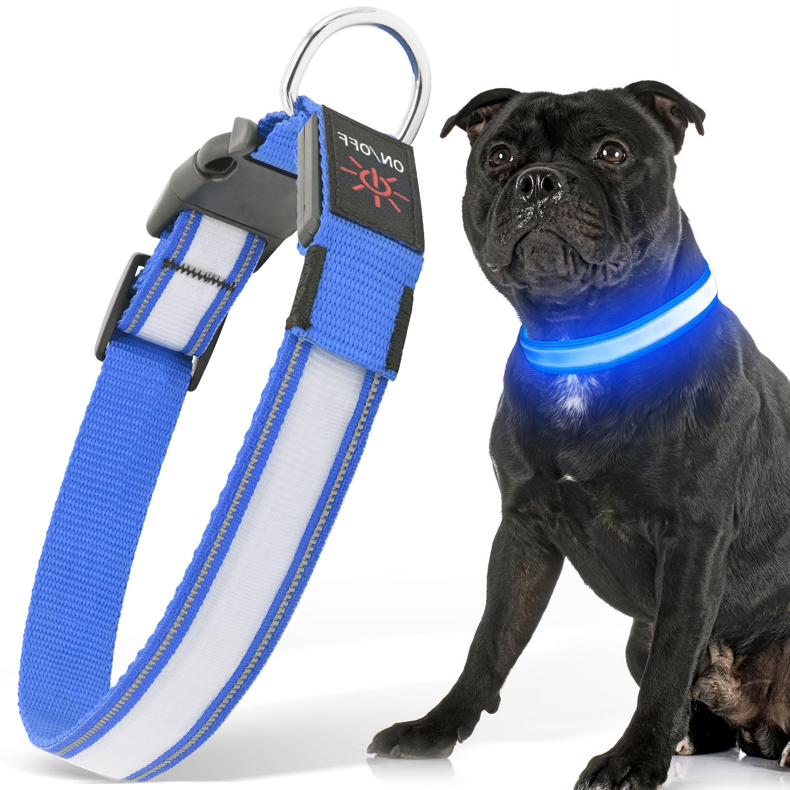 PZRLit Light Up Dog Collar Light Rechargeable, Fully Adjustable LED Dog Collar Waterproof, 3 Flashing Modes Glow Dark Dog Collars for Night Walking for Medium Large Dogs
