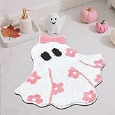 Mocsicka Pink Halloween Bath Mat Cute Ghost Bathroom Rug Super Soft Absorbent Bathroom Rugs Non Slip Halloween Bath Mat Machine Washable Rug for Bathrooms 24x26 inch (Pink)