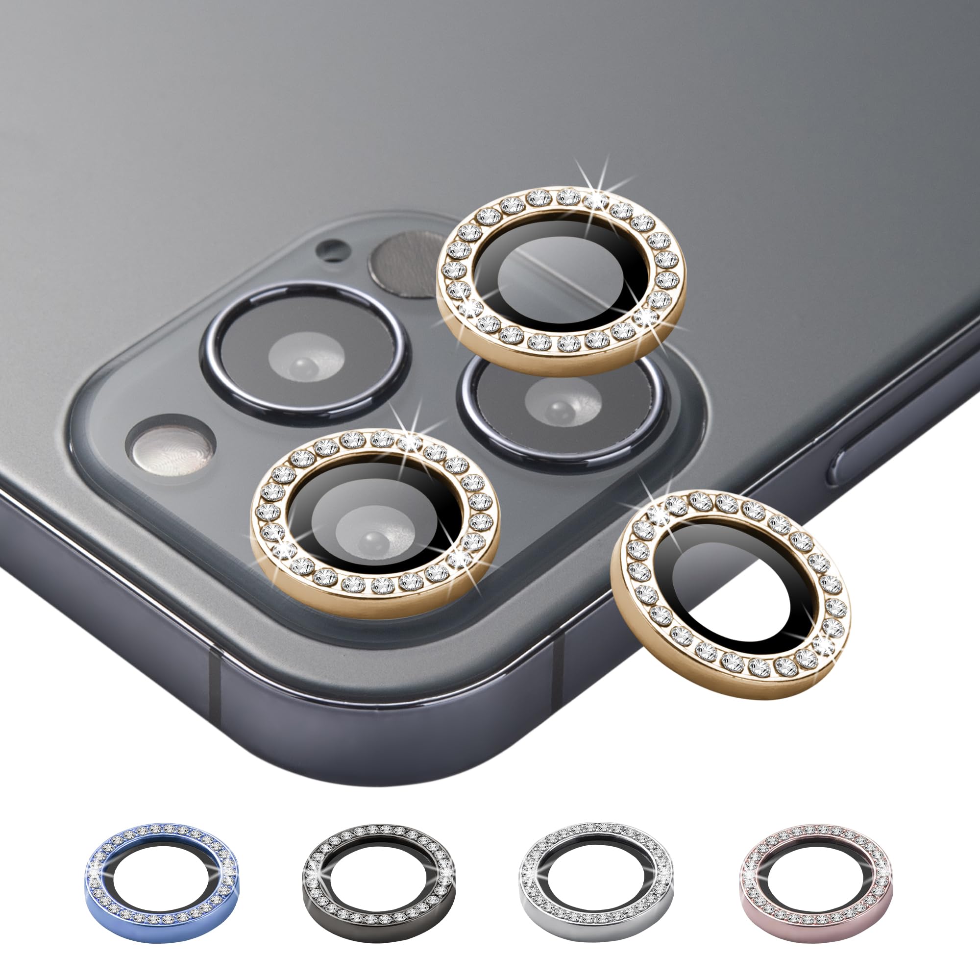 BISLINKS Bling Diamond Camera Lens Ring Cover Protector Tempered Glass Gold Compatible With iPhone 12 Pro
