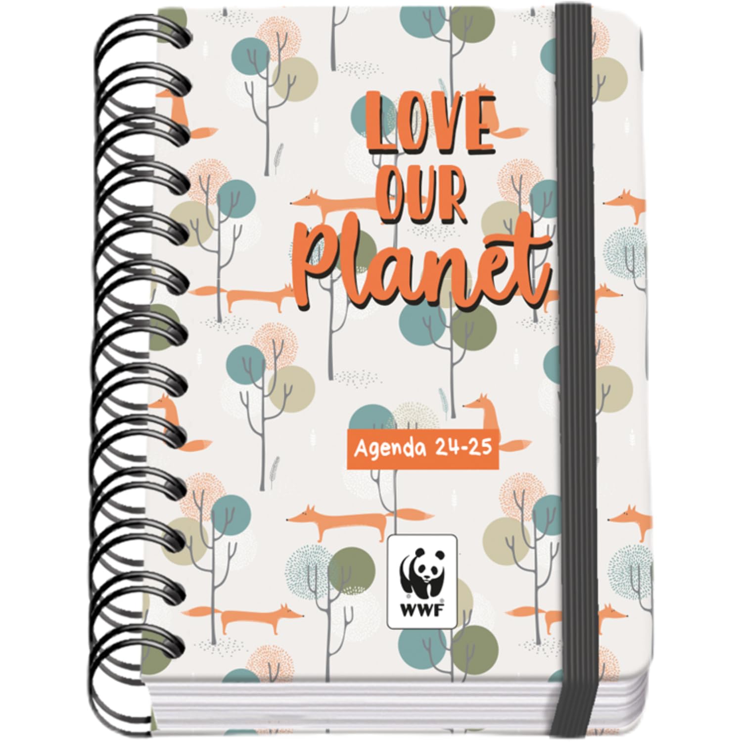 Dohe - School Diary 2024 2025 - Day by Page, Size A6 (12 x 17 cm), Ring Closure and Rubber, Spanish and English, 4 Sticker Pages, September to June, School Supplies - WWF Love Our Planet