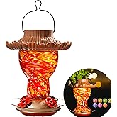 Laelvish Garden Solar Hummingbird Feeder for Outdoors Hanging Ant and Bee Proof, 25oz Color Changing Light Hand Blown Glass, Leakproof Garden Decor, Gitfs for Bird Lover