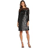 Stylish Sequin Illusion Sheath Dress W/Long Sleeves & Sheer Yoke - Party & Evening Wear