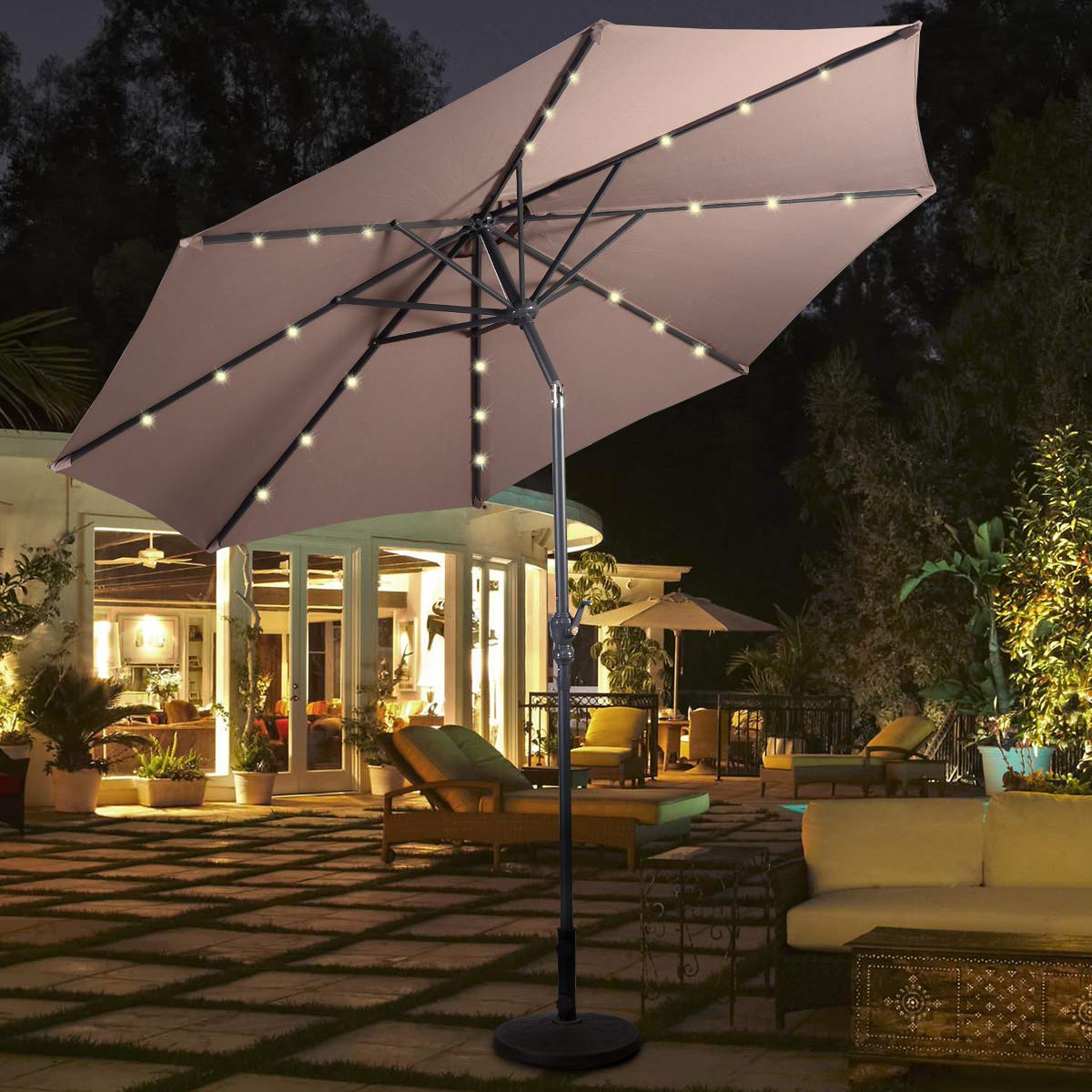 Giantex 10ft Solar Patio Umbrella Sunbrella With Lights 8 Ribs Market Steel Tilt W Crank For Garden Deck Backyard Pool Indoor Outdoor Use Garden Outdoor Cjp Org In