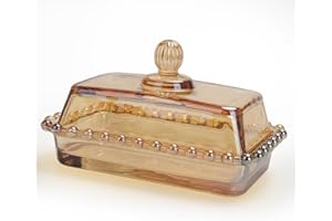 MAMALUCKY Glass Butter Dish with Lid for Countertop Amber Vintage Crystal Butter Holder for Counter,Covered Glass Butter Keeper on Counter Butter Tray for Refrigerator(Amber)