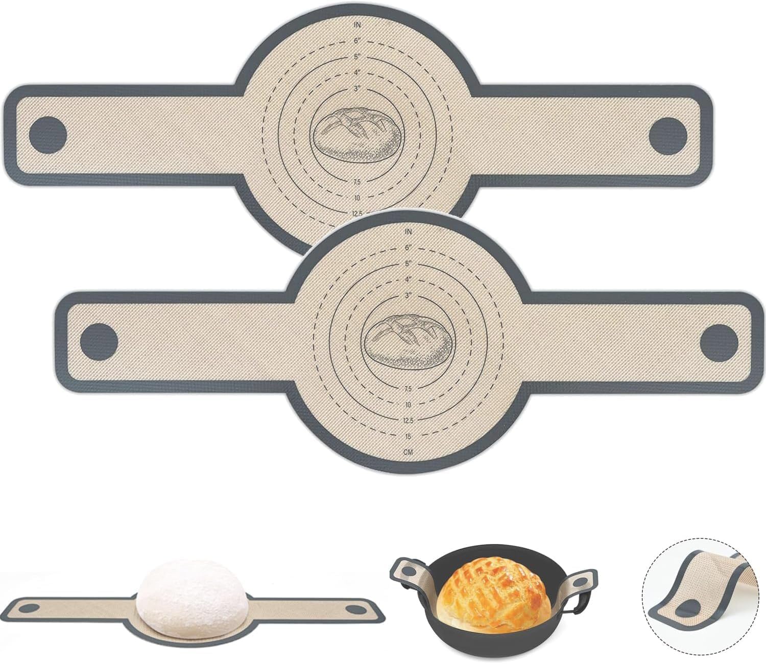 Photo 1 of 2 Pcs Silicone Bread Sling for Dutch Oven Liners Silicone Baking Mat [Non-Stick & Heat Resistant] Reusable Sourdough Bread Baking Supplies with Long Handle Bread Making Tools for Transfer Sourdough