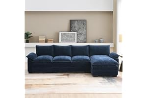 KIVENJAJA 118” Chenille Modular Sectional Sofa Couch, Modern L-Shaped 4-Seater Cloud Sleeper Couches with Chaise & Deep Seat for Living Room Office Apartment, Dark Blue