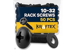 KRAFTEX 10-32 Rack Screws 50-Pack - Versatile Server Rack Accessories for Network Cabinets, Audio Mounts, Studs and Recording Studio Includes Nylon Washers. Perfect for Rackmounts