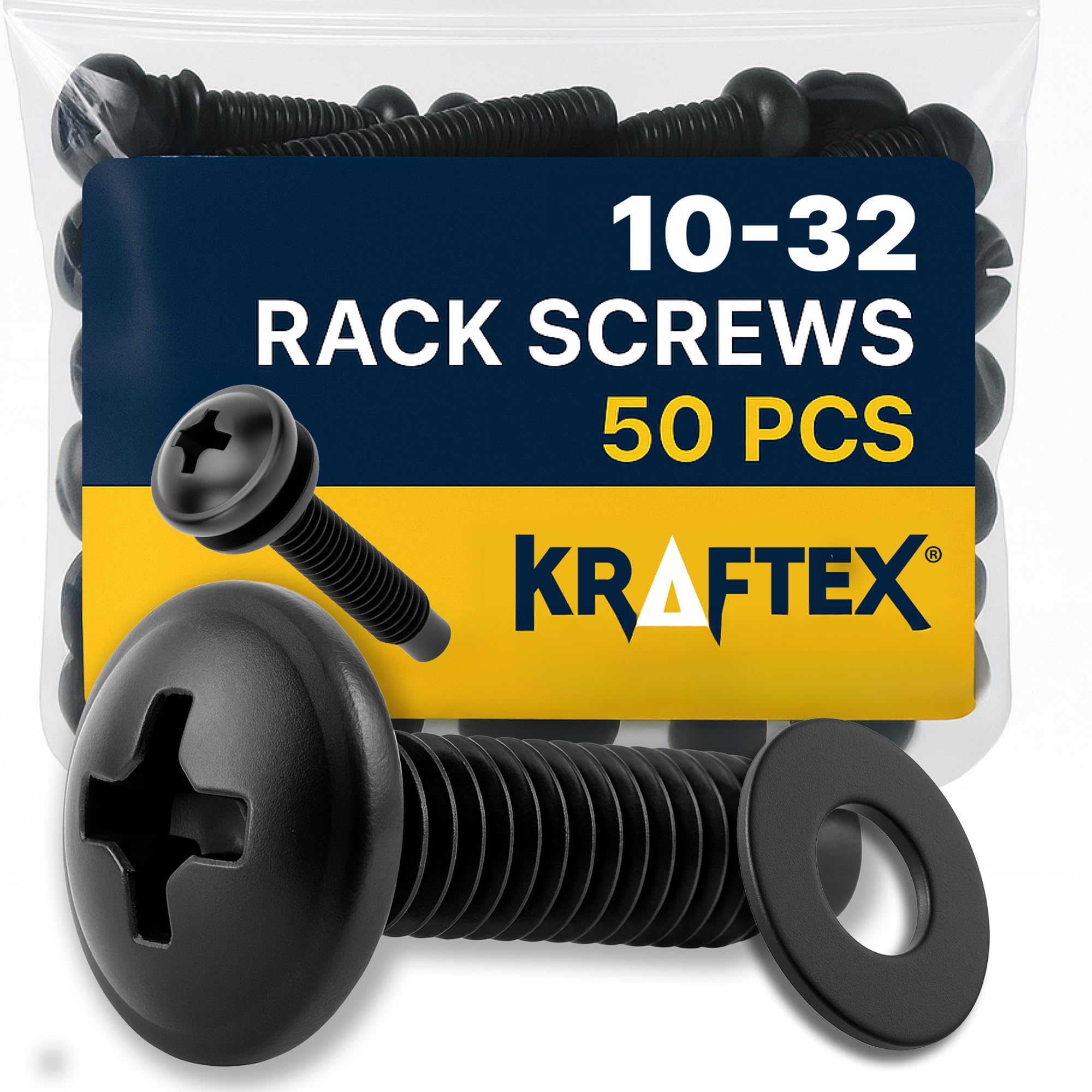 Photo 1 of 10-32 Rack Screws 50-Pack - Versatile Server Rack Accessories for Network Cabinets, Audio Mounts, Studs and Recording Studio Includes Nylon Washers. Perfect for Rackmounts