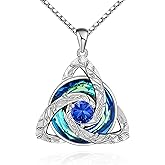 Distance Celtic Birthstone Necklace for Women, S925 Sterling Silver Trinity Knot Triquetra Austria Crystal Pendant, Birthstone Necklace Birthday Anniversary Jewelry Irish Scottish Gifts for Her