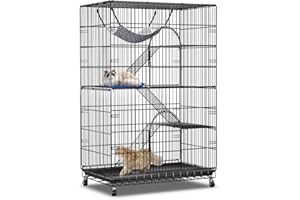PawGiant 4-Tier Cat Cage 51 Inch Cat Crate Kennel Enclosure Playpen Large Metal Pet Cat Kitten Ferret Animal House Cage Indoor Outdoor with 2 Doors & 1 Hammock