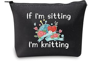 JXGZSO Funny Knitting Gift If I'm Sitting I'm Knitting Cosmetic Bag With Zipper Knitting Project Bag Crochet Lover Gift (I'm Sitting I'm Knitting Black)