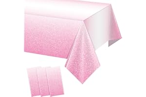 FUNNYPARS 3 Pack Ombre Pink Plastic Tablecloth for Parties, Gradient Pastel Pink Disposable Tablecloths for Rectangle Tables, Light Pink Sprinkle Table Cover for Wedding Birthday Anniversary Party, 54 x 108Inch