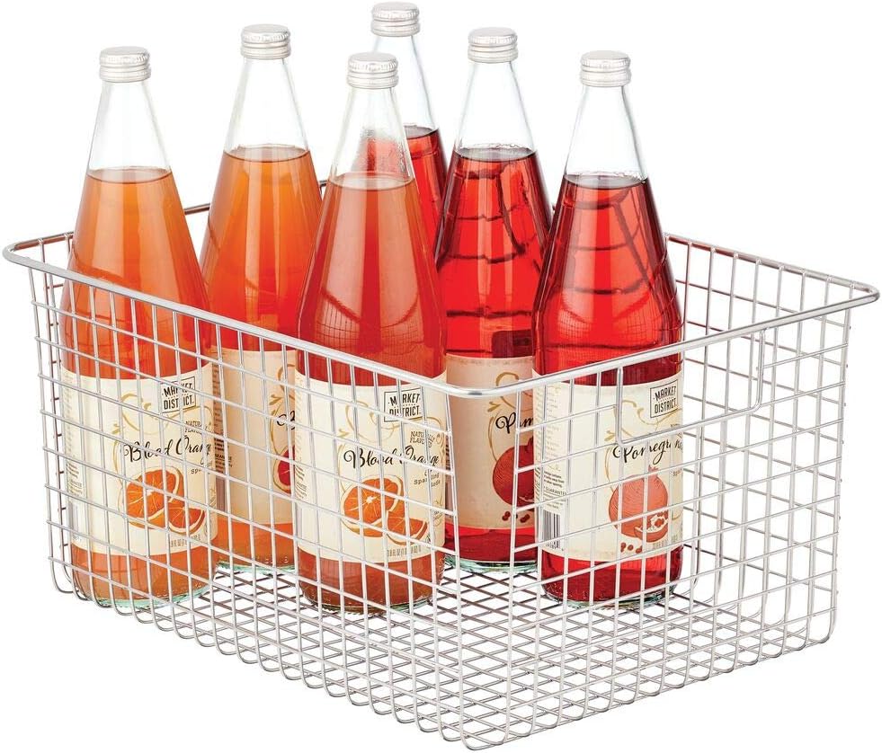 mDesign Farmhouse Decor Metal Wire Food Organizer Storage Bin Baskets with Handles for Kitchen Cabinets, Pantry, Bathroom, Laundry Room, Closets, Garage - Chrome