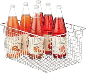 mDesign Farmhouse Decor Metal Wire Food Organizer Storage Bin Baskets with Handles for Kitchen Cabinets, Pantry, Bathroom, Laundry Room, Closets, Garage - Chrome