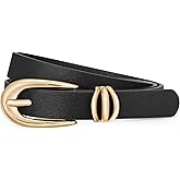 JASGOOD Women Leather Belt for Jeans Pants Fashion Skinny Waist Belt Ladies Thin Dress Belt with Gold Buckle