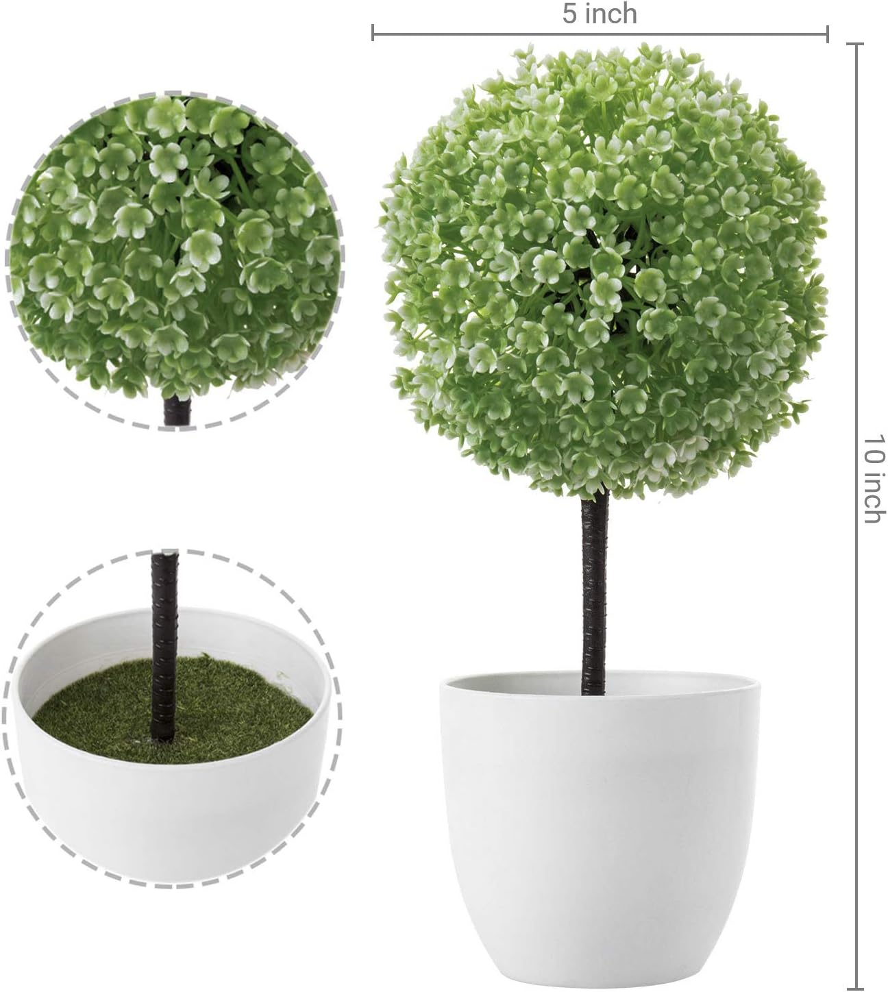 MyGift 10 inch Artificial Faux Tabletop Topiary Trees w/White Planter Pots, Set of 2 -