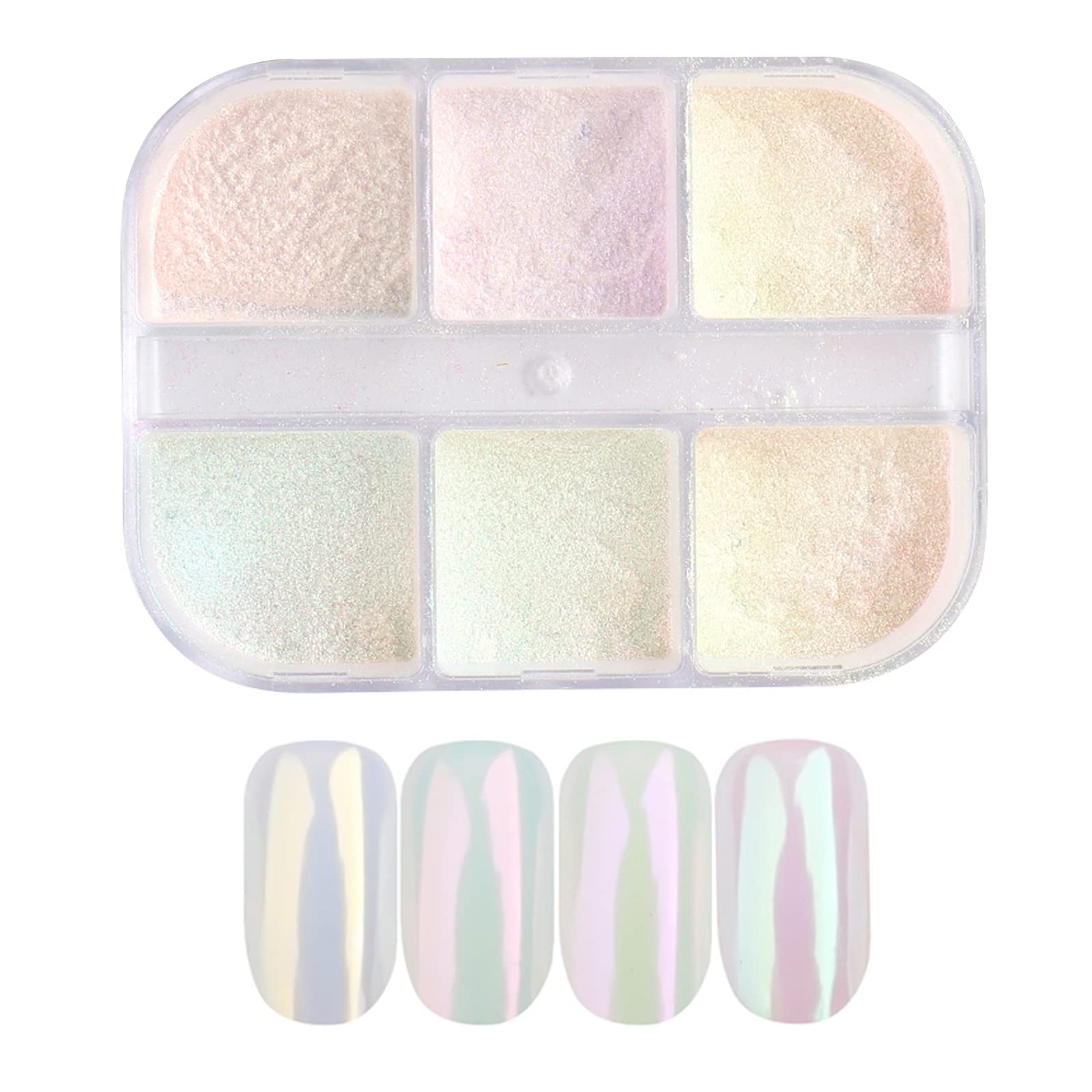 Chrome Nail Powder, 6 Grids Holographic Aurora Nail Powder Mirror Effect Shell Powder Nail Pigment Powder Body Face Hair Glitter Powder DIY Nail Art Decoration — image 1