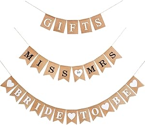 3 Pieces Bridal Shower Banner Garland Decoration Bride to Be Banner Gifts Banner Rustic Burlap Bunting Banner for Bridal Shower Bachelorette Party Decoration