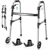 Loyoda Folding Walker with 2 Skis and 5" Wheels, Lightweight Design, Black | Standard Walker for Seniors and Adults, Offers 8 Height Adjustments (31"-38"), Supports up to 350 lbs