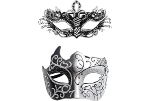 JewelryWe Couple Pair Masquerade Masks: Men Women Half Face Masks Mardi Gras Venetian Party Ball Costumes