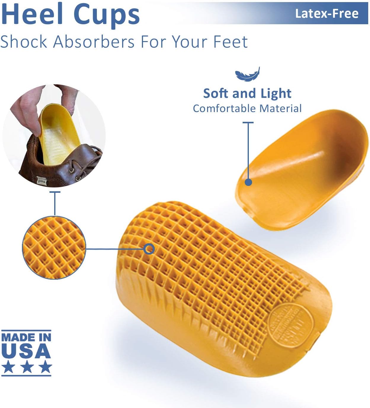 Tuli's Classic Heel Cups, Shock Absorption and Cushion Inserts for Plantar Fasciitis and Heel Pain Relief, Yellow, Regular: Health & Personal Care