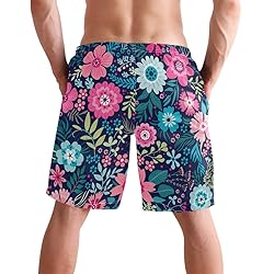 visesunny Men's Colorful Flower Print Beach Shorts