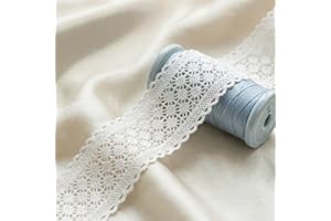 5.5 Yard White Lace Ribbon, 2.28 Inch Wide Cotton Lace Trim for Sewing, Delicate Fabric for Crafts, Wedding Dress, Gift Wrapp