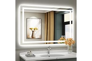 BRIIVUE 48"x32" LED Bathroom Mirror with Lights, Backlit & Front Lit, Lighted Wall Mirrors for Bathroom Vanity, Touch Screen Dimmable, Anti-Fog, Memory Function, HD Tempered Glass, Shatter-Proof, ETL Listed