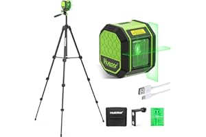 Laser Level with 60 Inch Tripod, Huepar 100Ft Self Leveling Laser Level Rechargeable Green Cross Line Lazer Leveler Tool for Picture Hanging, Tile, Home Renovation, 360° Magnetic Bracket &Target Plate