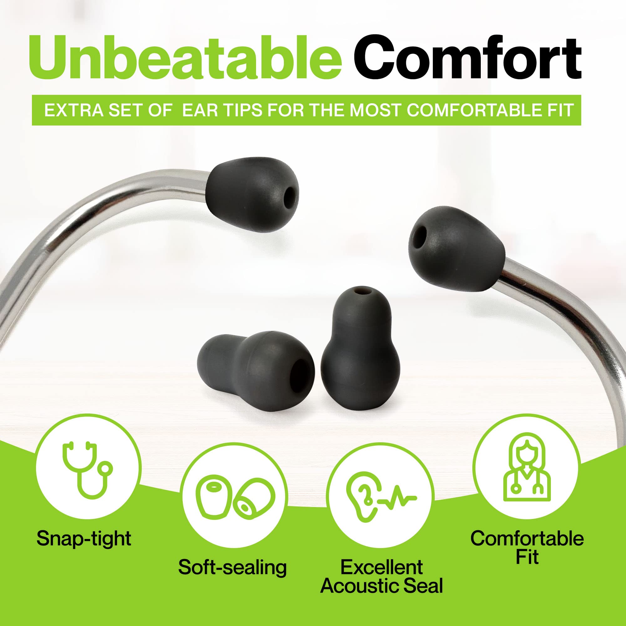 Durabasics Stethoscope Ear Tips Replacement for Littmann Stethoscopes Parts - Compatible with Littmann Ear Tips, Ear Pieces, Replacement Parts for Classic III, Cardiology 3, 4, & IV - Black