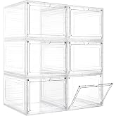 LXLXXL Storage Bins with Lids, 6 Pack Clear Plastic Storage Containers with Magnetic Acrylic Door, 19 Qt Stackable Storage Bo