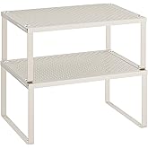 SONGMICS Spice Racks, Set of 2 Metal Cabinet Shelf Organizers, Countertop Organizers, Shelf Risers, Stackable, Expandable, Oatmeal Beige UKCS001K01