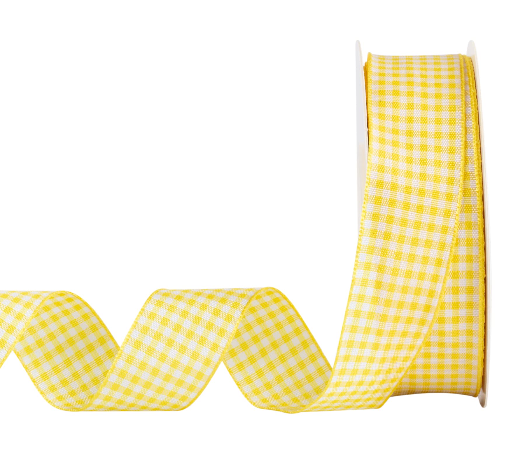 AVANAVA Gingham Ribbon 25mm Plaid Check Woven Ribbon for Crafts, Gifting and Wedding (22 Meters-Roll, Yellow)