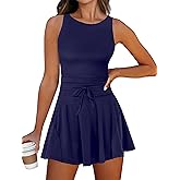 Caracilia Women's Tennis Mini Dresses 2026 Summer Sleeveless Built in Shorts Golf Athletic One Piece Active Romper Dress