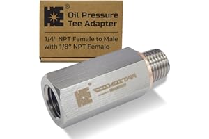 Cosmostar 1/4" NPT Stainless Steel Oil Pressure Tee Adapter, 1/4" NPT Female to Male with 1/8 NPT Port, 304 SS Heavy-Duty Fit